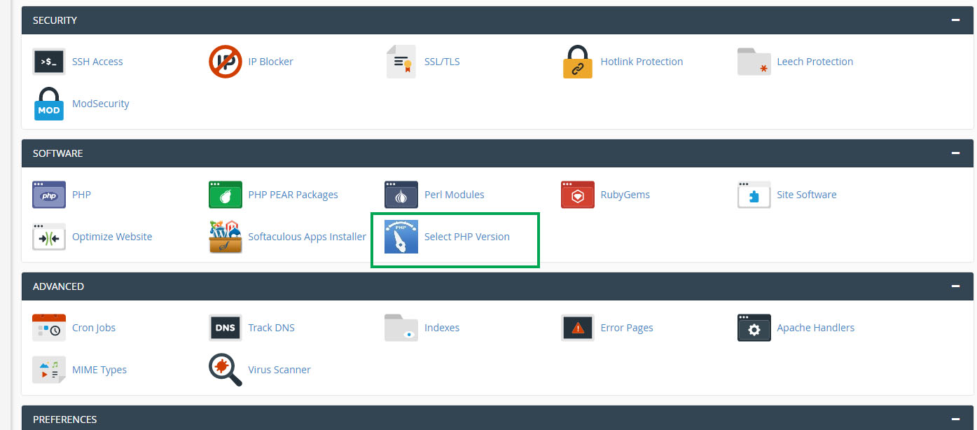 Select PHP Version